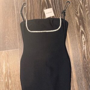 SUPERDOWN Strapless Black Dress with Rhinestone Trim